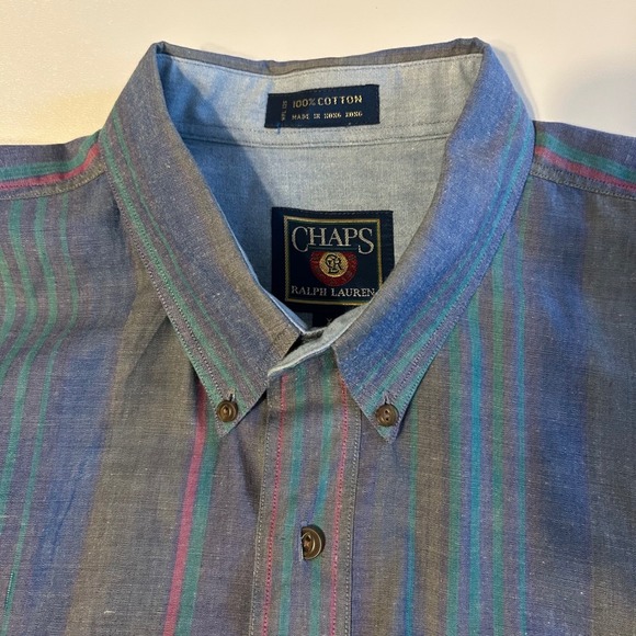 Chaps Other - CHAPS‎ Ralph Lauren Vintage Mens Stripped Button Down Polo Short Sleeve Size XL